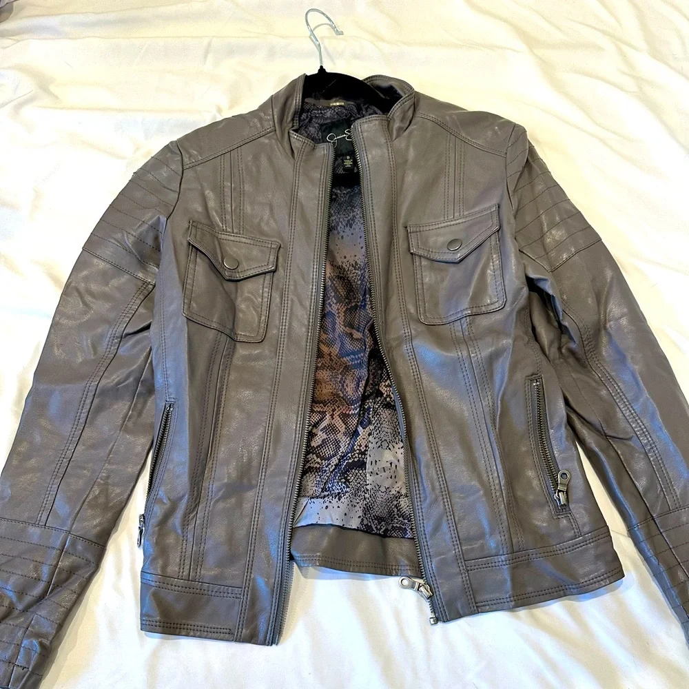 Jessica Simpson Gray Leather Jacket - Picture 1 of 6